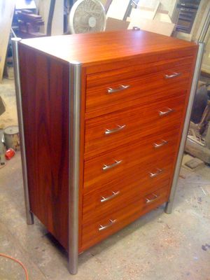 Padauk Dresser with Stainless Steel Legs and Hardware
