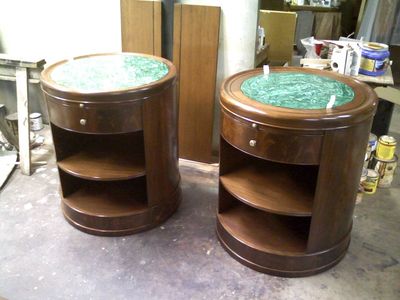 Crotch Mahogany Nightstands with Malachite Tops
